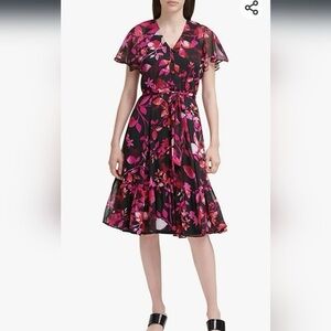 Calvin Klein Black and Pink Floral Dress